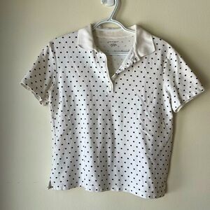 Y2K Kim Rogers White Polka Dot Cotton Polo Shirt Preppy Mod Retro Tee Small